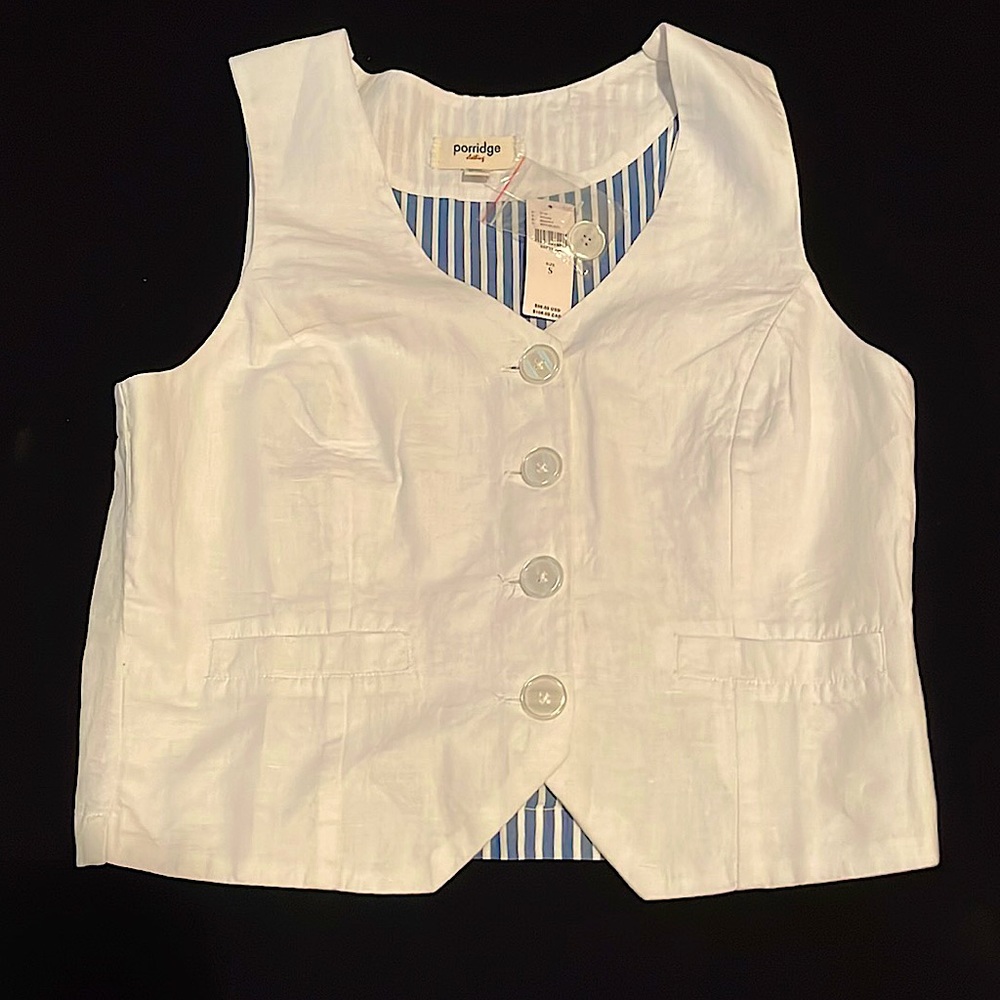 Anthropologie Linen vest with striped back *NWT*